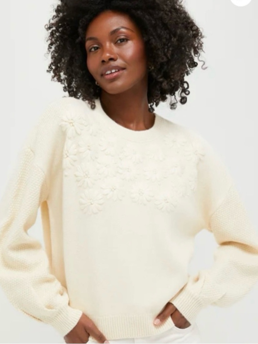 Tuckernuck Hyacinth House Ivory Floral Applique Crewneck Spring Sweater - Picture 4 of 12
